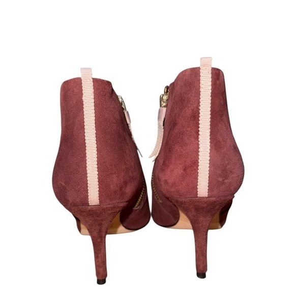 BODEN ALEXA SUEDE V CUT ZIP STILETTO HEEL BOOTIES BURGUNDY LUXURY SZ 6.5  EU 37 - Picture 2 of 8